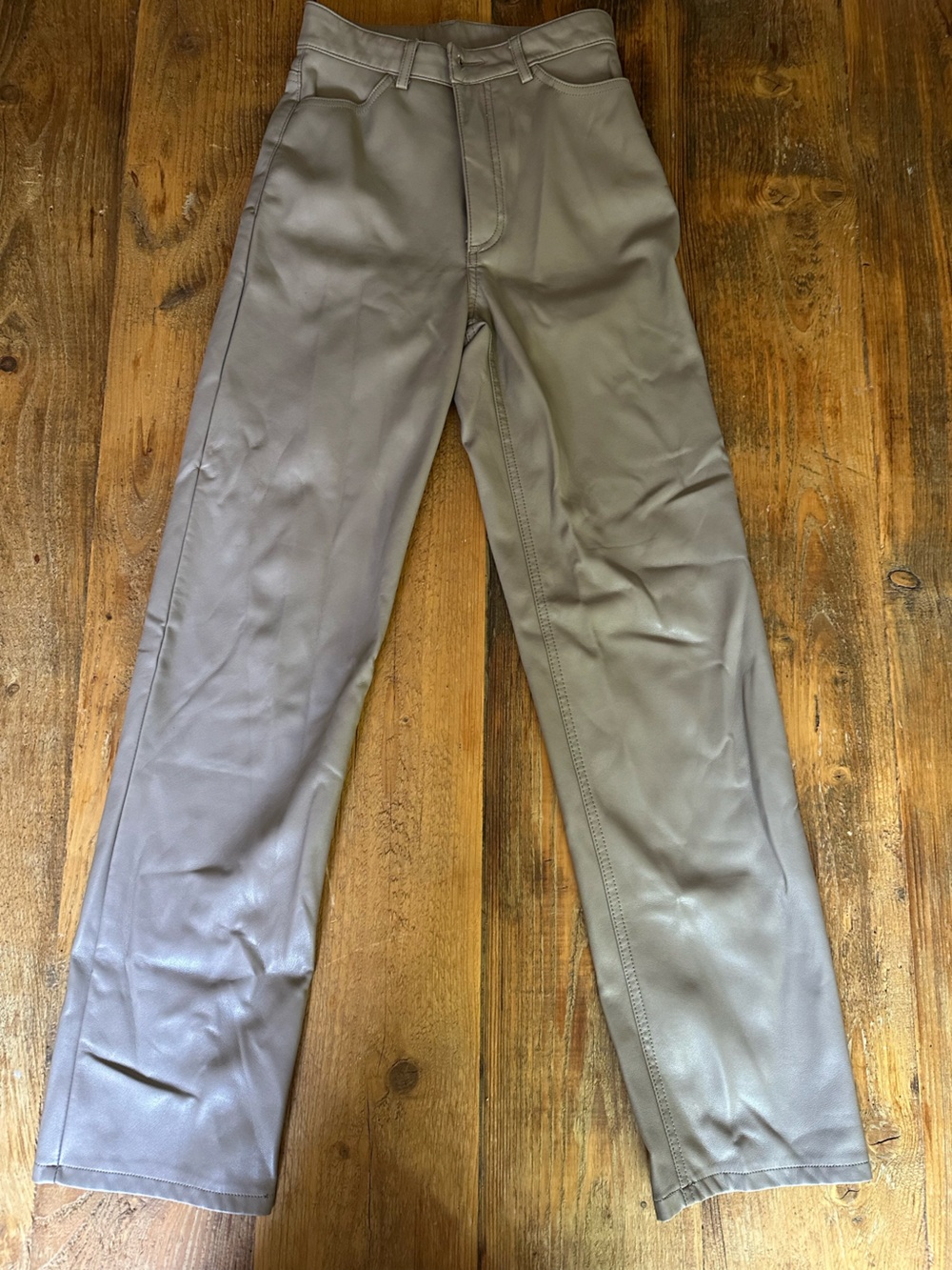 Dynamite Straight-Leg Faux Leather Pants in Taupe